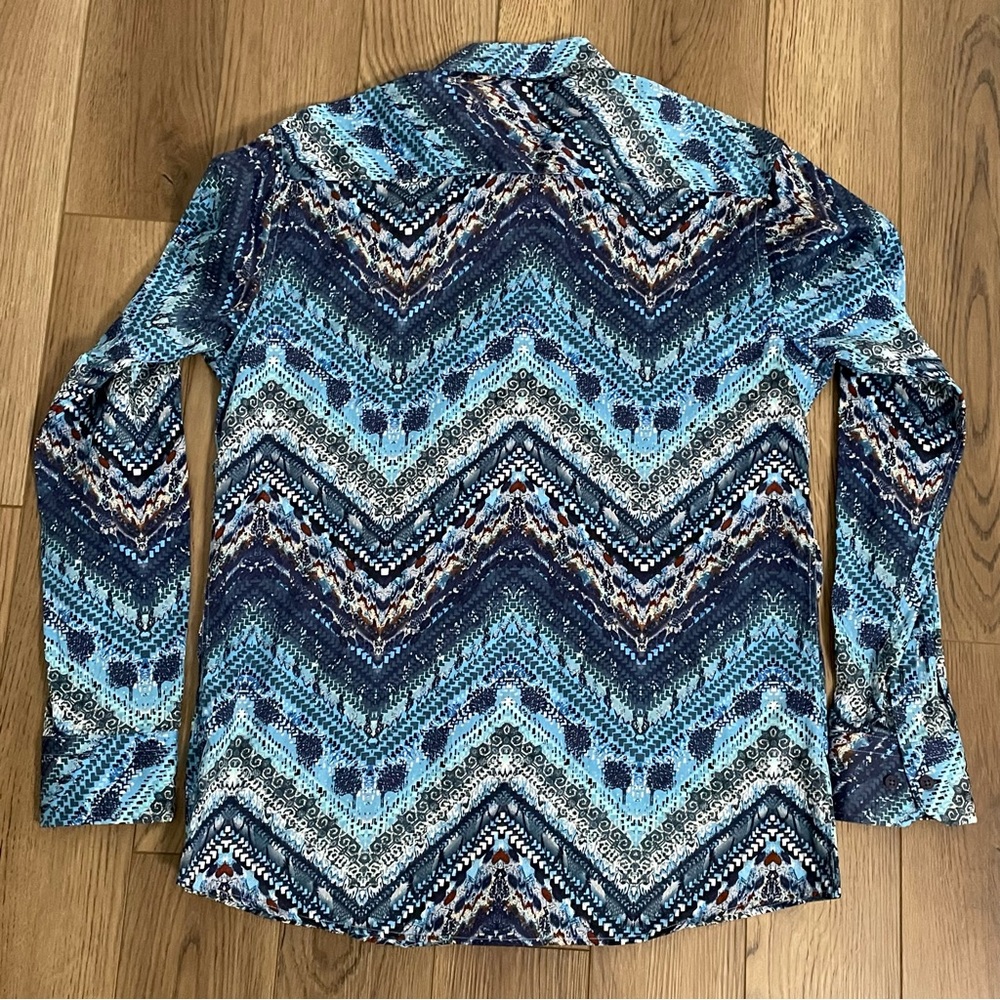 Barabas Tribal Print Long‎ Sleeve Blue Button Down Shirt Herringbone - Picture 6 of 11